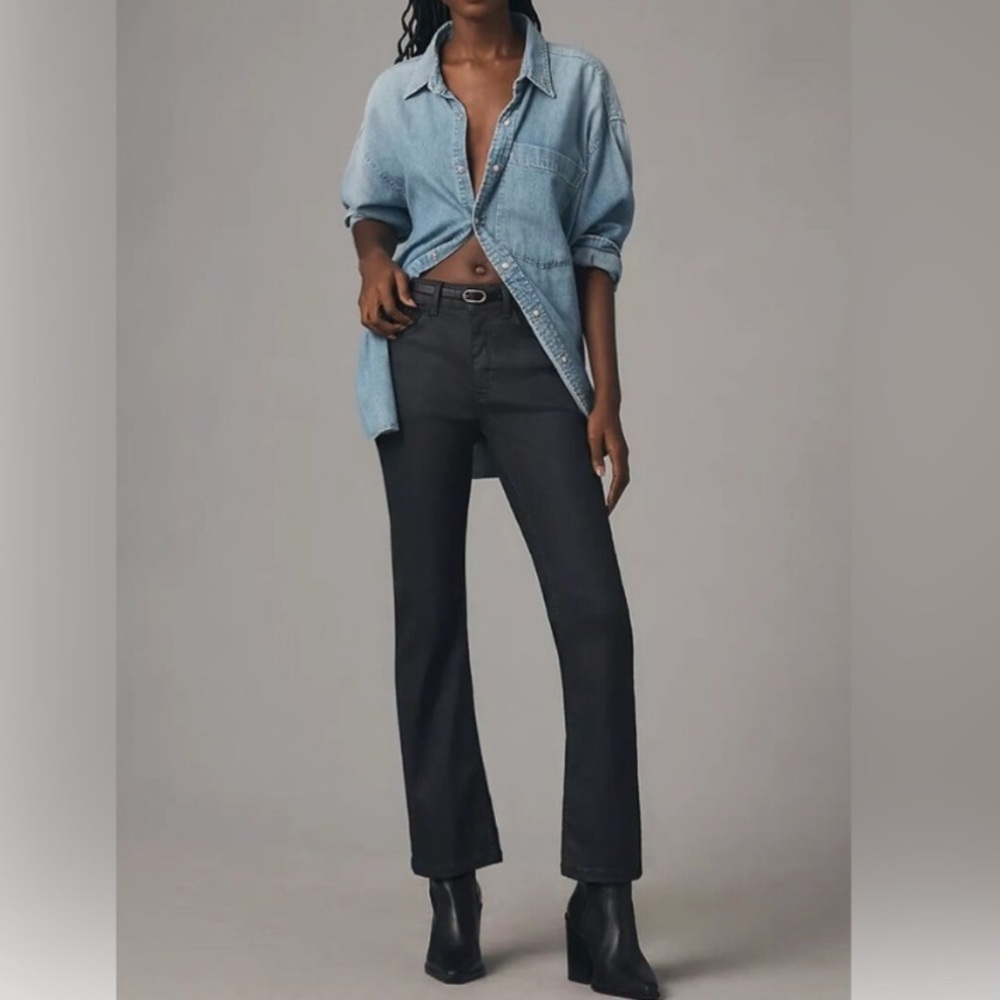 NWOT Anthropologie Pilcro The Yaya Mid Rise Coated Crop Flare Jeans